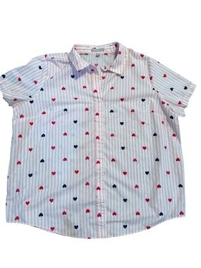 Woman Within White & Pink Striped Short-Sleeve Button-Up Size 1X 22-24